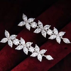 Fancy 925 Sterling Silver Zircon Long Marquise Studded Earring - Wedding Jewelry